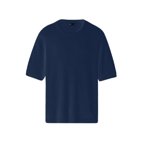 Crochet Knit Navy Blue T-shirt