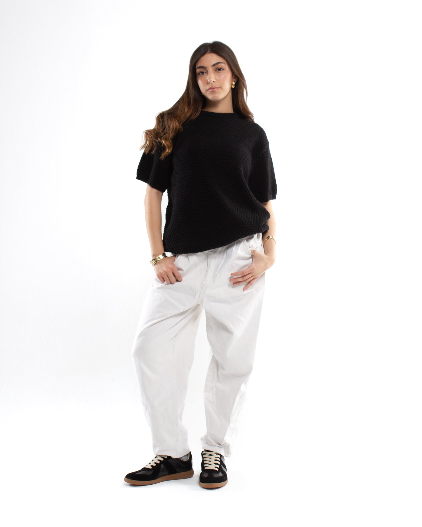 Crochet Knit Black T-shirt