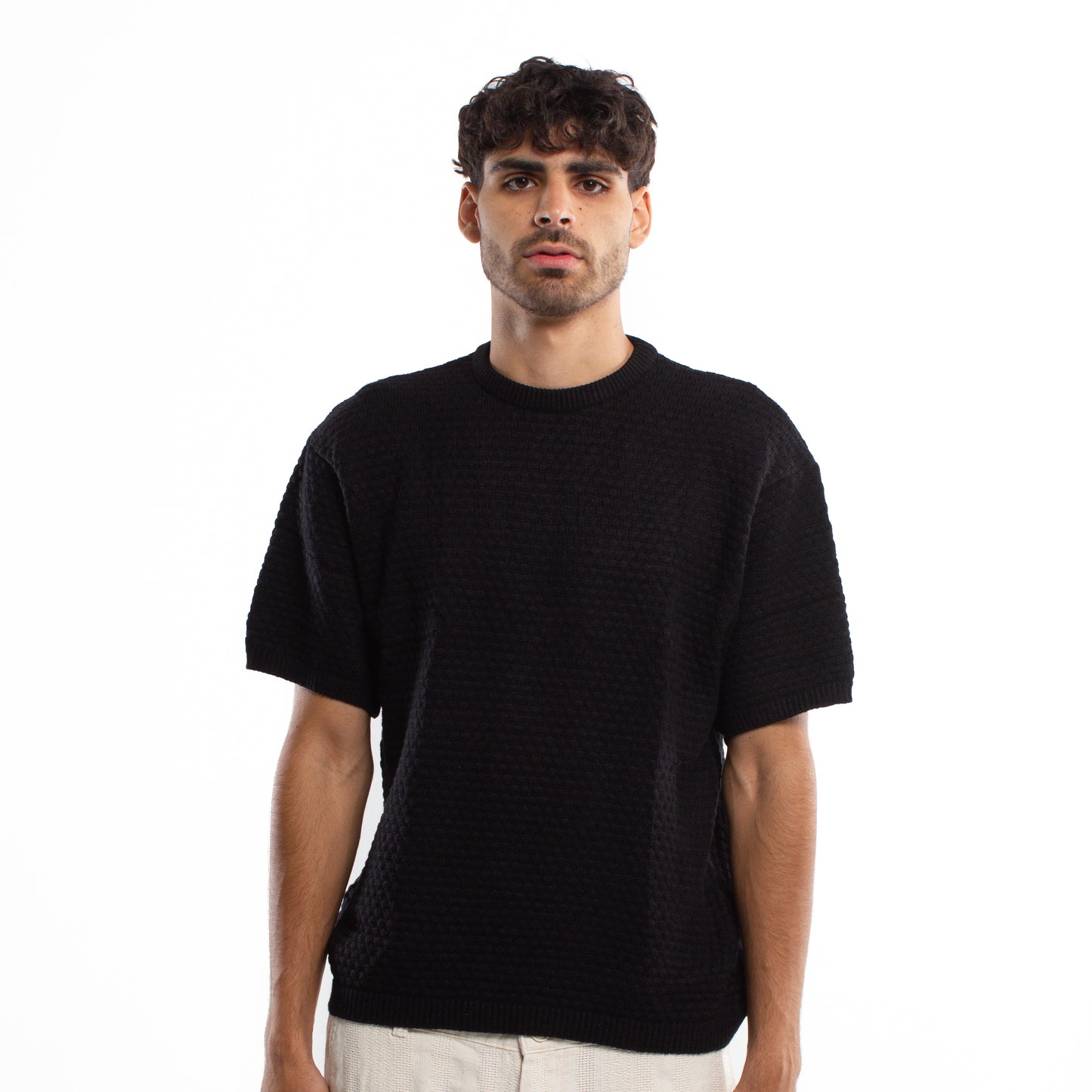 Crochet Knit Black T-shirt