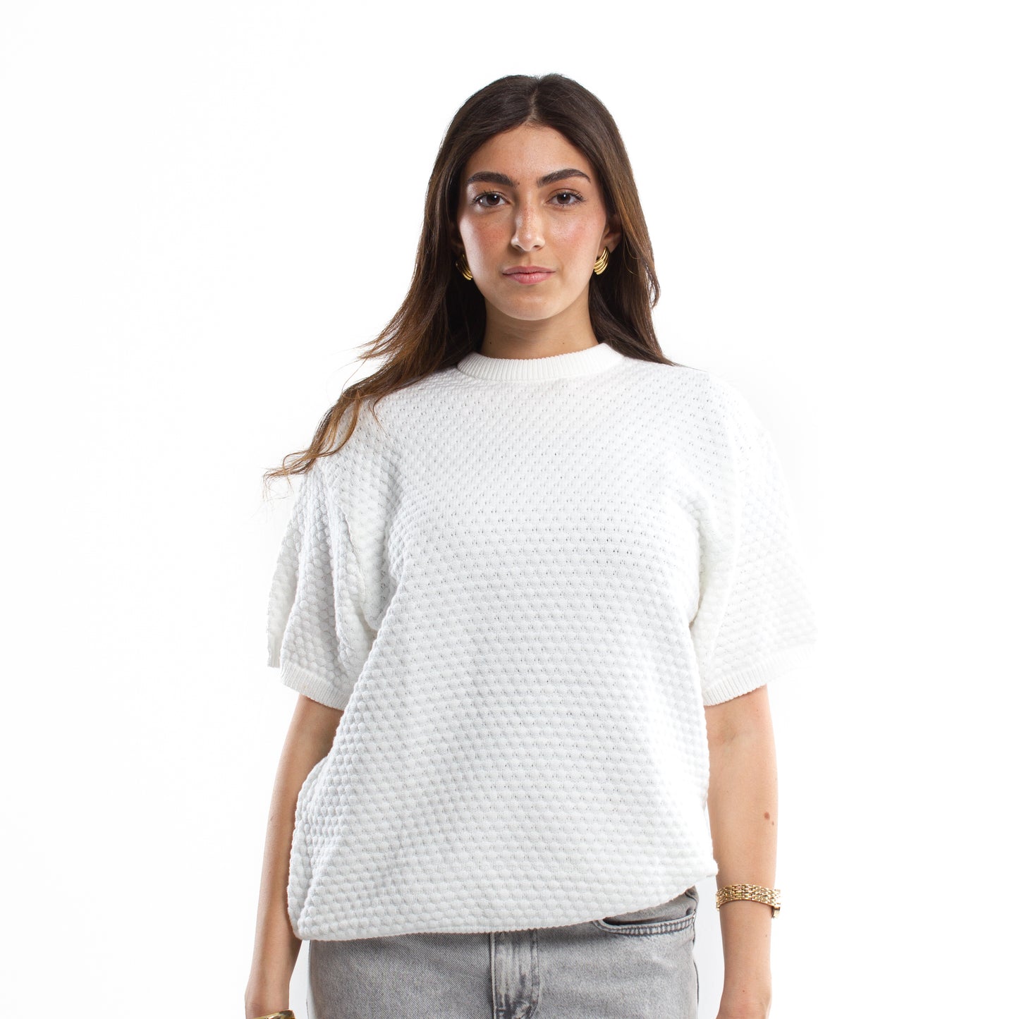 Crochet Knit White T-shirt