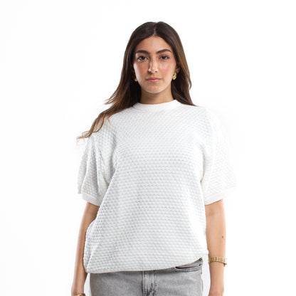 Crochet Knit White T-shirt