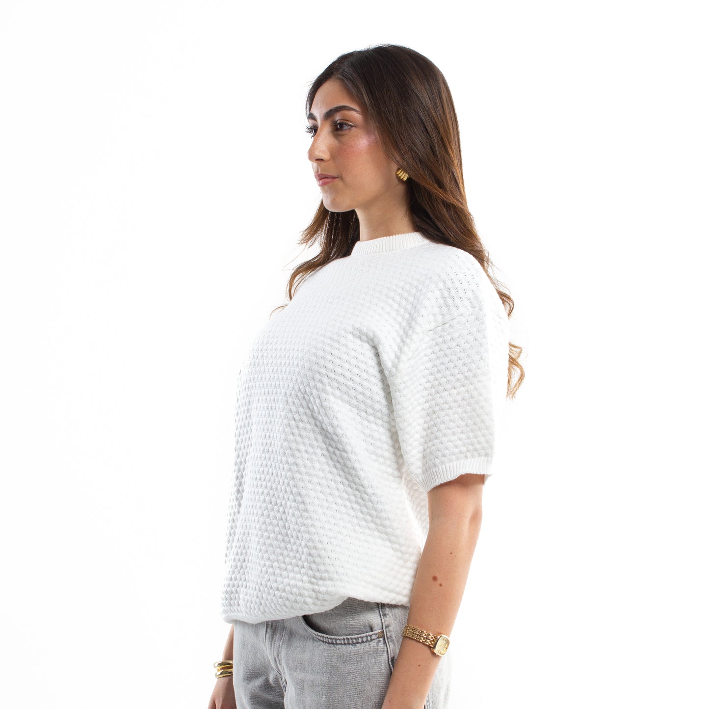 Crochet Knit White T-shirt