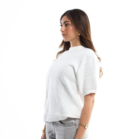 Crochet Knit White T-shirt