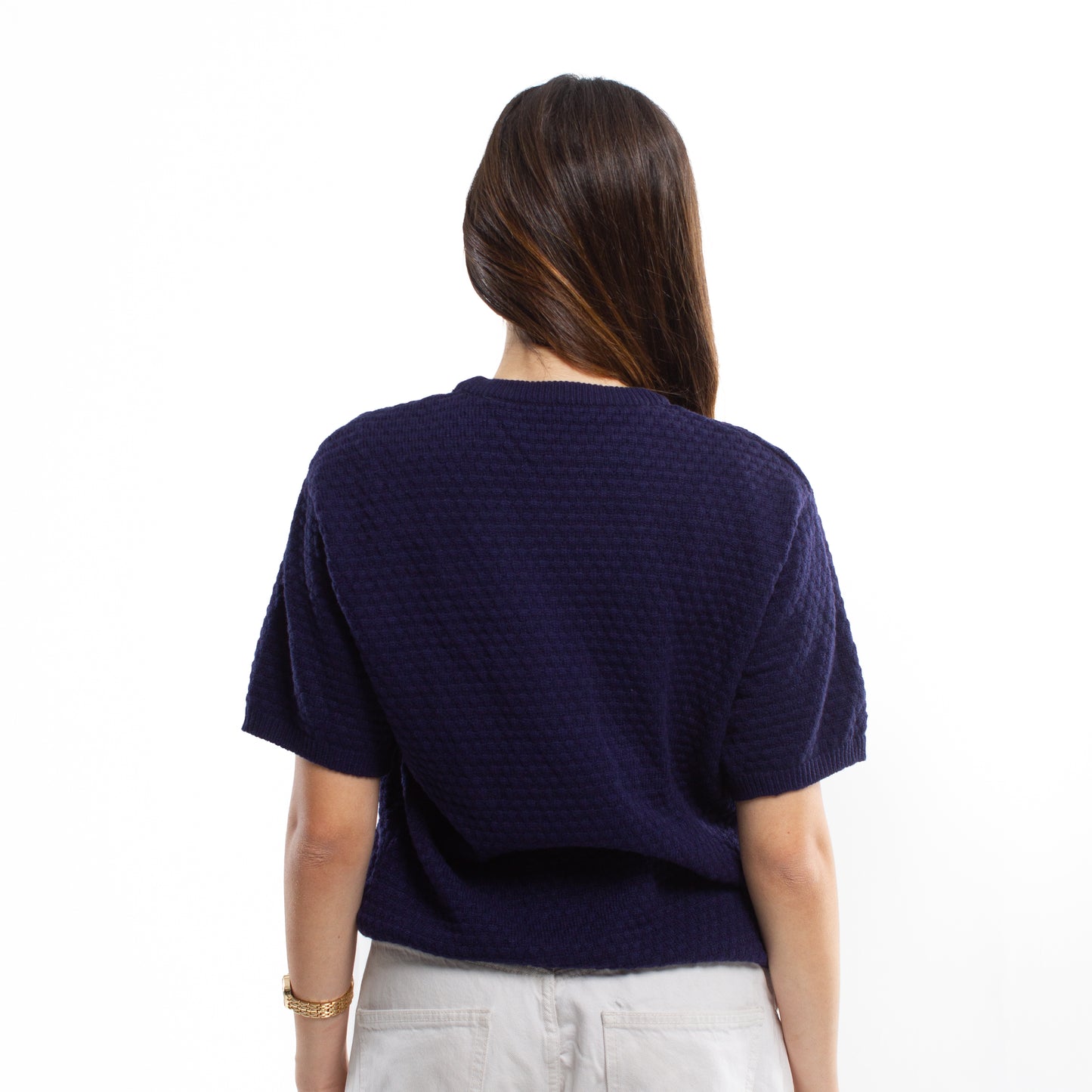 Crochet Knit Navy Blue T-shirt